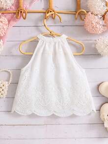 SHEIN Áo tank top không tay cổ tròn màu trơn dành cho bé gái, kiểu dáng thường ngày. - trắng - Xem 2