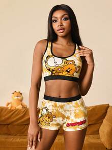 GARFIELD | SHEIN 卡通印花文胸内裤套装 - 黃色 - 查看 6