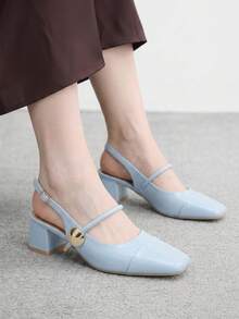 CUCCOO BIZCHIC Women's Fashion High-Heeled Shoes, Buckle Thick Heel PU Global Four-Season Commute Elegant Foundation Festival Vacation Outdoor Office Daily Versatile - Blue - View 5