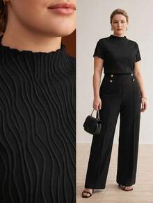 MOTF PREMIUM PLUS SIZE SPRING WAVY TEXTURED KNIT T-SHIRT - Black - View 9