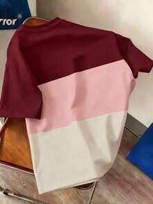 Manfinity Joysei Men's Casual Patchwork Color Round Neck Short Sleeve T-Shirt, Versatile For Daily Wear - Multicolor - View 2