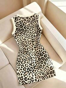 Resyla Women's Leopard Print Contrast Color Round Neck Sleeveless Dress, Suitable For Dates - Multicolor - View 2