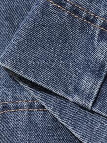 DAZY Bộ đồ denim mùa hè dành cho nữ, gồm áo hai dây cổ vuông dáng rộng và quần short, kiểu dáng thường ngày. - Rửa trung bình - Xem 7