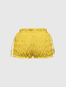 ROMWE Avant Conjunto de 2 piezas de top con tirantes finos y espalda descubierta, y shorts de burbuja de cintura baja, con decoración de cuentas de madera estilo Y2K para mujeres - Amarillo - Ver 7