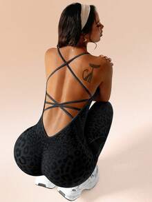 Solea Cove Solea Cove H1194 无缝灰白运动连体服 - 黑色 - 查看 3