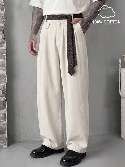 GENTILAND Men's Solid Color Pleated Casual Versatile Daily Wear Pants