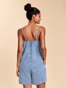 Travachic Jumpsuit Denim Kasual Wanita untuk Musim Panas - Light Wash - View 5