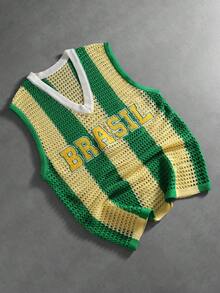 ROMWE MEN Street Life Áo vest nam dệt kim thêu, kiểu dáng thể thao. - màu xanh lá - Xem 1