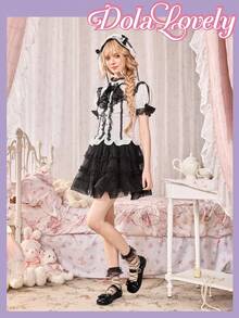 Dola Lovely Women Shoes Black Round Toe Mary Jane, Lolita Wear, Cute Sweet Bow Decoration - Black cat paw - View 5