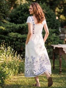 Dayvera Vestido largo con estampado floral elegante para mujer, de verano - Blanco - Ver 4