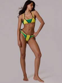 Musera Resort Contrast Layered Bikini Top Only Summer Vacation Holiday Festival Rave Beach Carnival - Multicolor - View 5