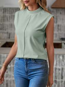 Easowa Camiseta De Manga Corta Con Cuello Alto Para Mujer - verde menta - Ver 5
