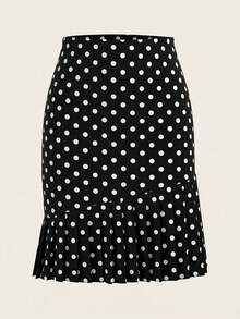 Editum Women's Elegant High Waist Knitted Elastic Black And White Polka Dot Pleated Skirt,Summer 70s Country Style Mini Skirt For Work Office Wear Outfit - Black and White - View 4