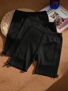 SHEIN LMoss Tween Girl Tween Girl Multi-Pack Solid Color Knit Cycling Leggings - Black - View 3