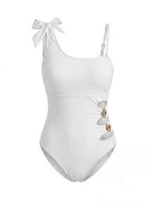 Swim Oasis Plus Size Solid Color Minimalist Curve Sexy One-Piece Swimsuit Beach White Summer - White - View 6