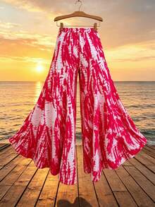 GlowEve Damen elegante Mode lässig bequeme charmante Retro minimalistische romantische Urlaubs Batik-Muster Weite Hose (zufälliger Muster) - Pink - Übersicht 2
