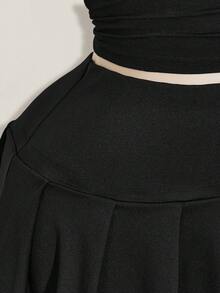 SHEIN ICON Plus Size Y2K Casual Retro Sexy Mini Pleated Slit Black Skirt Back-To-School Formal Graduation Summer - Black - View 6
