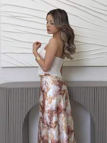 Jemour Romantic Sexy Apricot Twist Textured Bandeau Cropped Top For Women Summer - Apricot - View 5
