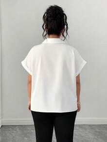 Elenzga Áo khoác cardigan nữ cỡ lớn, màu trơn, thanh lịch, có túi, dáng rộng, tay ngắn, nhẹ, phù hợp cho công sở. - Màu be - Xem 2