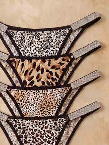 HautHeat 4 Pairs Women Solid Color Patchwork Simple Casual Panties ClassicAnimalPrint - Multicolor - View 3