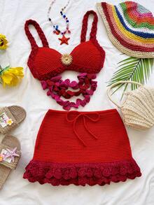 Soleia Bộ đồ 2 mảnh gợi cảm, lãng mạn, kiểu ombre gồm áo crop top và chân váy mini xếp tầng, thích hợp cho tiệc tùng, hẹn hò, hộp đêm, phong cách boho, nghỉ mát, trang phục nữ mùa thu, vintage. - Nhiều màu - Xem 3