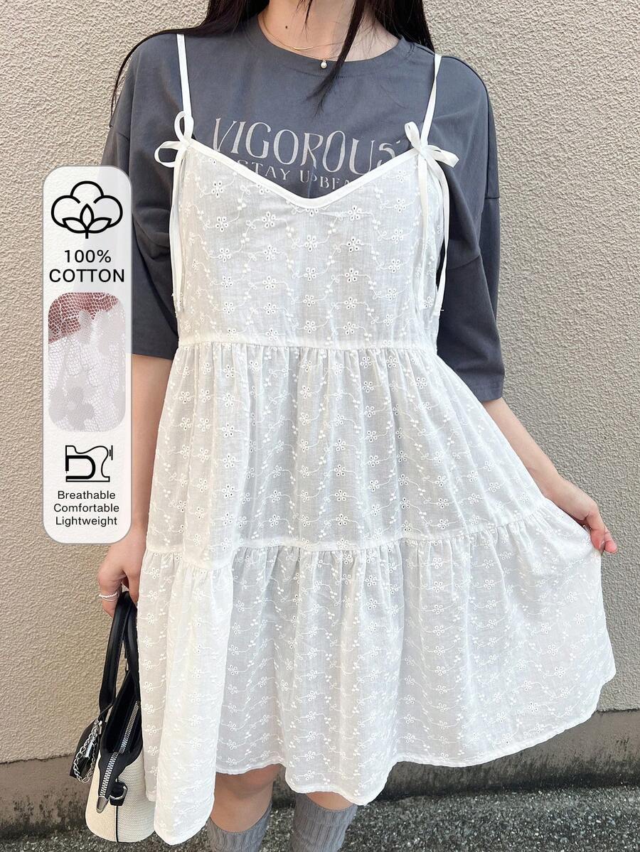 FRIFUL Women's Plaid Camisole With Bow Tie Straps, A-Line Multi-Layered Patchwork Casual Tank Top, Autumn Summer - White - View 1