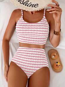 Swim Basics Conjunto de bikini texturizado de dos piezas para mujer, multicolor, para vacaciones casuales - Multicolor - Ver 4