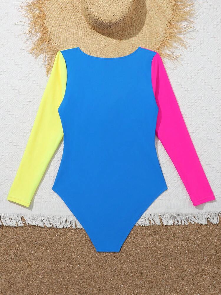 Teen Girl One-Piece Color Block Crisscross Swimsuit