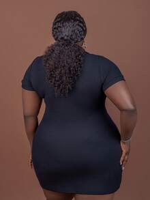 CurvyTilda 大码夏季经典白色高领连衣裙 - 黑色 - 查看 5