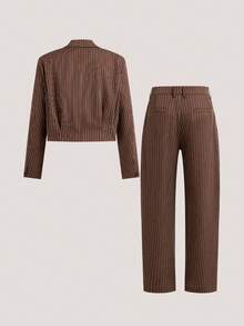 GENTILAND 2pcs Men's Woven Casual Loose Fit Long Sleeve Jacket And Straight Leg Pants Set - Brown - View 4