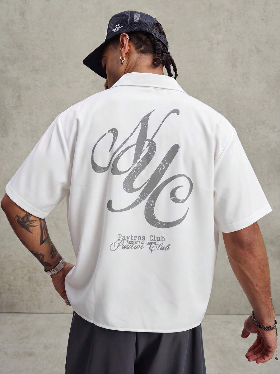 PAVTROS Men's Letter Print Round Neck Short Sleeve T-Shirt, Summer - White - View 1