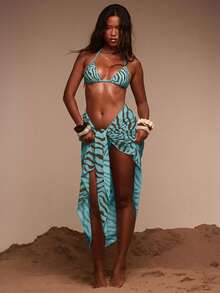 Musera Resort Studded Zebra Print Bikini Top Only Swim Vacation Holiday Summer Travel Beachwear Terra Sol Spring - Blue - View 5