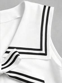 Sweetra New Spring/Summer Women's Nautical Collar Retro Sexy Slim Fit Elegant College Style Vacation Versatile Comfortable Casual Blue Dress - White - View 4