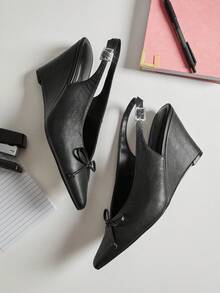 SHUZIA Women's Fashionable Sexy Pointy Toe Slingback Wedge Pumps - Black - View 4