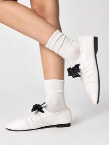 ROMWE Kawaii 女士蝴蝶结装饰休闲百搭时尚平底鞋 - 白色 - 查看 3