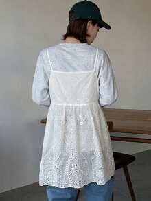 FRIFUL Camiseta de tirantes de mujer de verano, de unicolor, con bordado calado - Blanco - Ver 2