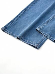 Selenza Bộ jumpsuit denim nữ mùa hè dáng rộng, không tay, cài cúc trước, túi xéo, ống rộng - Rửa nhẹ - Xem 3