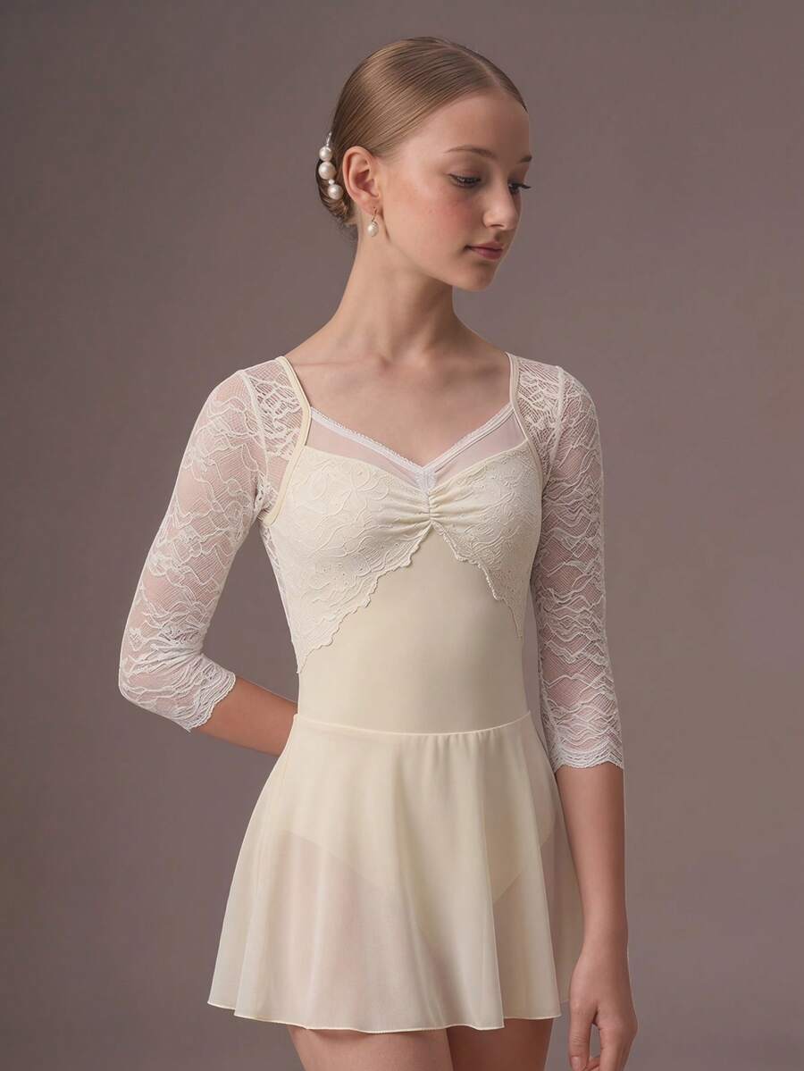 SHEIN Đồ thể thao hở lưng phối ren cho bé gái tuổi teen