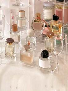 1pc DIY 3-4 Tier Acrylic Desktop Display Rack For Cupcakes, Perfume, Figurines, Transparent Trapezoidal Blind Box Storage Rack/Cabinet - White - View 2
