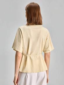 Ontre Women's Solid Color Casual Versatile Daily Wear Top,Summer Top - Khaki - View 4