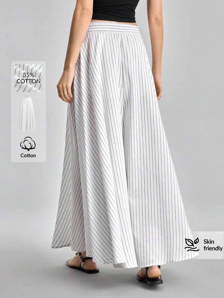 Women's Black And White Striped Casual Chic Versatile Wide Leg Pants For Daily Wear Holiday Vacation Summer All-Season Versatile Modern Urban Fashion Business Casual Women's Wear Office Attire Understated Old-Money Style, Elegant And Sophisticated, High-Quality Commuter And Airport Clothes Bohemian Style Vacation Outfits Seaside Women's Clothing, Country Music Concert Style, Western Style Clothing, Nomadic Casual Fashion Boho Modern Vacation Nomadic Casual Fashion All-Match Women's Country Conce