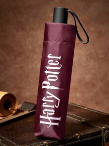 HARRY POTTER X SHEIN 1把印有活点地图图案的雨伞，黑色UV涂层，UPF 50+防晒，适合学校、工作、户外和日常使用，专为大学生、高中生、男士和女士设计，魔法学院风格 - 復古色 - 查看 5