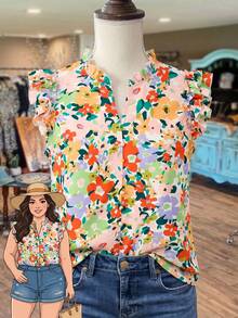 Rusticease Plus Size Women Floral Print Casual Boho Versatile Daily Wear Vacation Gym Blouse Summer For Festival Beach Country Concert Pink Floral - Multicolor - View 1