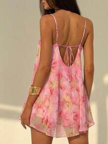 Aloruh Women's Deep V-Neck Spaghetti Strap A-Line Flowy Ruffle Hem Dress White Summer Golf Sexy - Multicolor - View 2