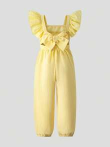 SHEIN Young Girl Textured Ruffle Sleeve Loose Jumpsuit - Yellow - View 6