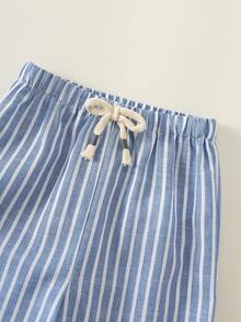 SHEIN 男婴夏季休闲白色 Polo 衫和蓝色条纹裤两件套 - 彩色 - 查看 4