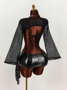 Amplova Music Festival Street Style Sexy Bra + Sheer Overlay Top For Women Golf Pastal Autumn - Black - View 9