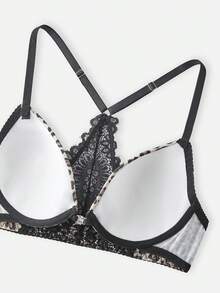 Bella Beso Bộ áo ngực có đệm mút, phối ren họa tiết da báo, kiểu dáng racerback, được chế tác tinh xảo. - Nhiều màu - Xem 5