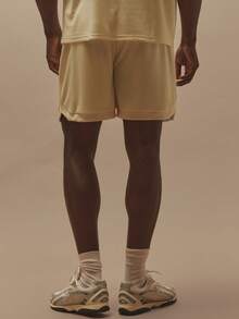 Musero Long Line Jersey Short Elasticated Flat Drawstring Waistband Co Ord Bottoms Only Spring Summer Essentials Holiday - Apricot - View 5