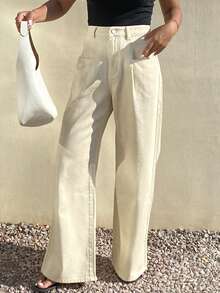 DAZY Jeans anchos de ajuste holgado y casual para mujer, adecuados para primavera y verano - Beis - Ver 6